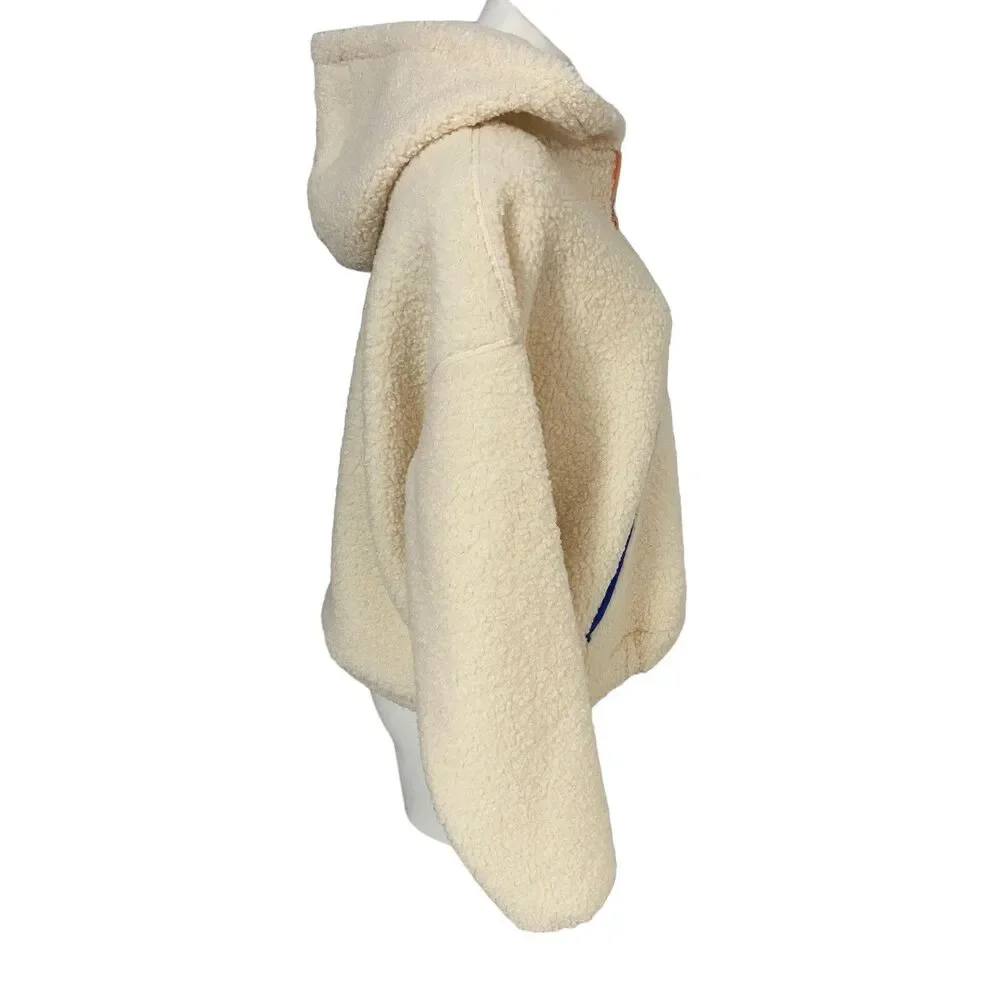 Wild Fable Sherpa Jacket Womens Medium Hooded Cream Pocket Zip Cozy Pullover - Picture 6 of 16